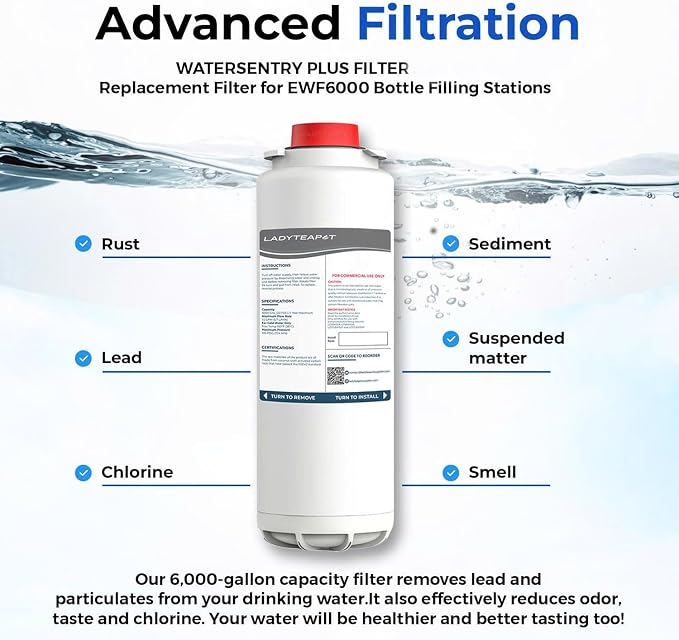 Water Filter Replacement Compatible With Elkay 51600C EWF6000 Bottle Filling Stations, 6000 Gallons/12 Months (No Chip - 2 Pack)