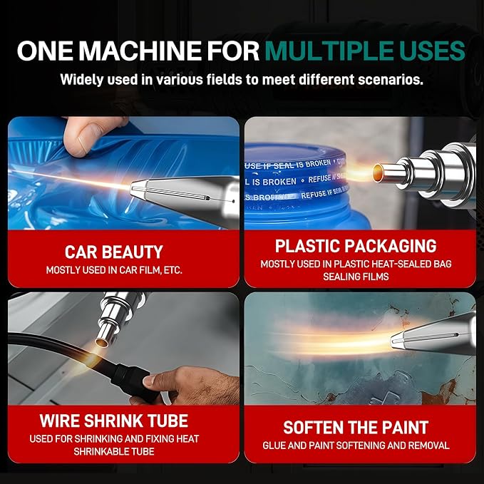 Upgraded Heat Gun - 8 Temp Settings & 2 Fan Speeds, with 4 Nozzles for Welding, Paint Stripping, Shrink Wrapping, Thawing, DIY QR611B
