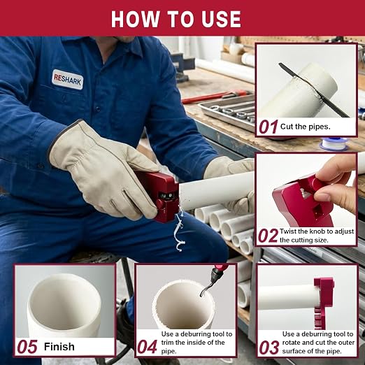 9-in-1 Inner-Outer PVC Pipe Deburring Tool Kit, Adjustable Chamfers PVC Chamfer Tool for 9 Sizes: 0.5 Inch to 4 Inch Plastic Pipes, Professional Effective PVC Pipe Reamer for SCH40 PVC, CPVC Pipes