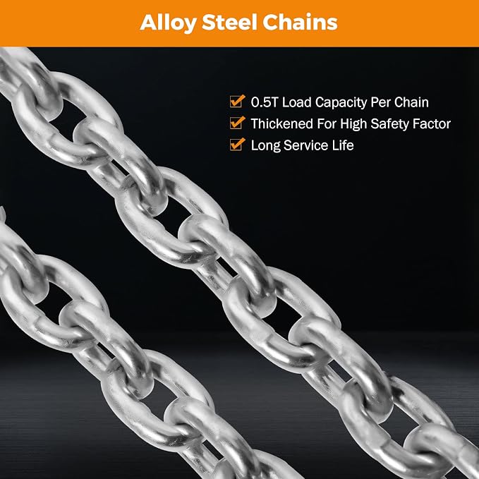 BEAMNOVA Upgraded Chain Drum Lifter, 2 Ton 4400 lbs for 30 & 55 Gallon Drums, 4 Hooks Double Chain Metal/Plastic Barrel Lifting Sling for Forklift, Hoist & Crane