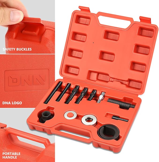 DNA Motoring 12Pcs Power Steering Pulley Puller Remover and Installer Tool Kit on Most Engines,TOOLS-00295