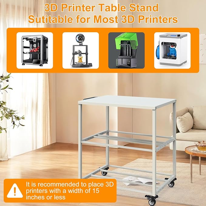 Demao 3D Printer Filament Storage Rack, 3-Tier 3D Printer Cart with Lockable Universal Wheels,Heavy Duty Metal 3D Filament Storage Rack for 3D Printing Filaments-White