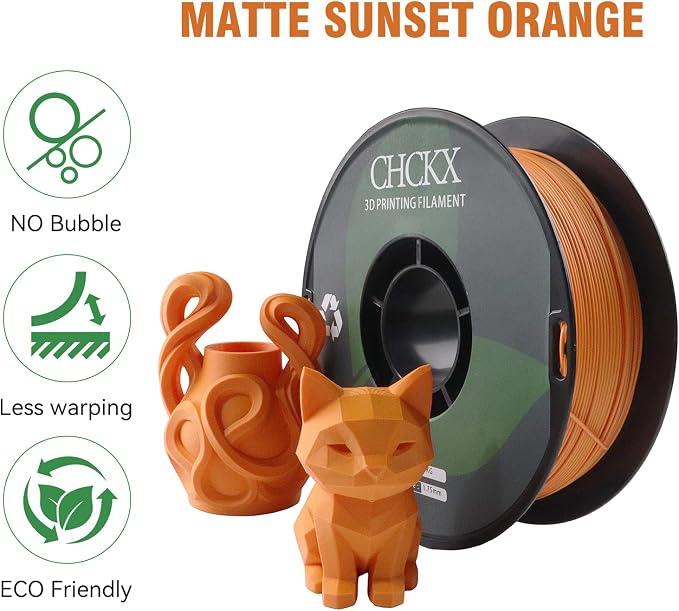 Matte PLA 3D Printer Filament, 1KG Spool(2.2lbs) 1.75mm PLA Gradient Filament for Most FDM 3D Printers,Sun Orange