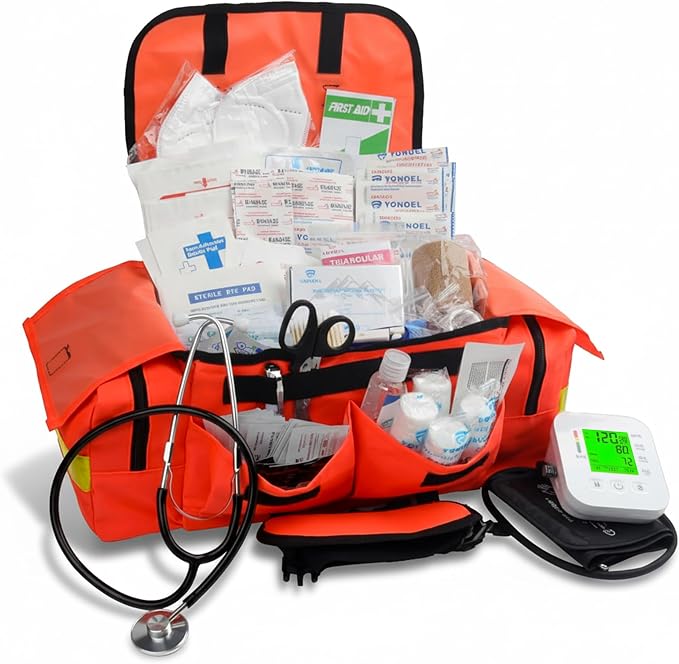 EMT 1st 362 Pcs Emergency Responder First Aid Kit with Digital BP Cuff & First Aid Guide Book - Emergency Bag with 40 Unique Items -Large First Aid Kit for Car, Travel, Home, Hiking, Camping & Outdoor