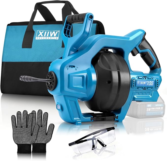 Cordless Drain Auger Compatible with Makita 18V Battery, 25Ft Snake Drain Hair Removal Tool for 0.75"-3.5" Pipe, 650RPM Drain Clog Cleaner Tool for Sewer, Bathroom, Sink (Battery Not Included)