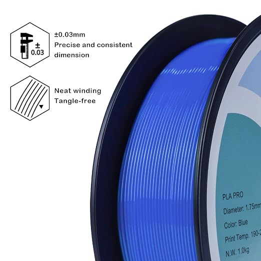 ZIRO PLA Filament 1.75mm, Pure Color 3D Printer Filament, PLA PRO Basic Color Series, 1.75MM 1KG Spool, Fit Most FDM Printers, Blue