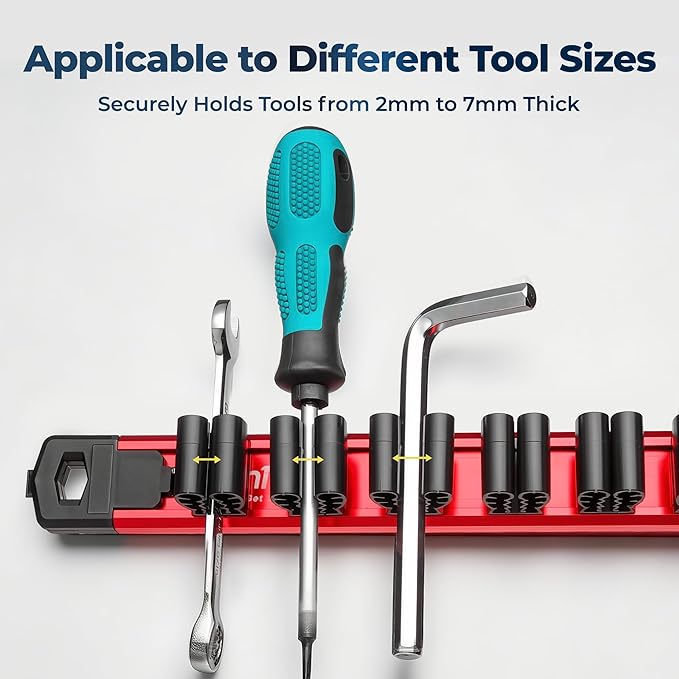 Reniteco 3-Piece Magnetic Screwdriver Organizer and Magnetic Wrench Organizer, Aluminum Rail Tool Holder, 36 Removable Clips, Fits Screwdrivers, Wrenches & Hand Tools, Dual Mount, Tools Not Included