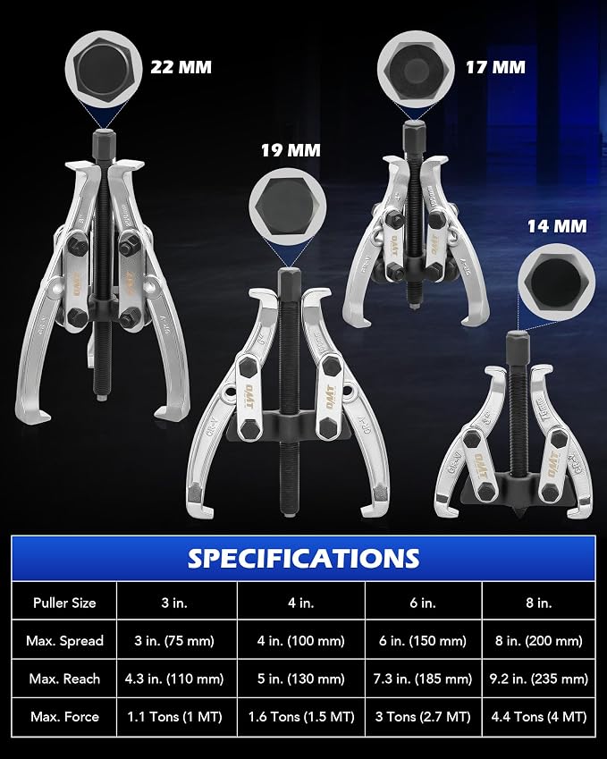 Orion Motor Tech Gear Puller Set, 3" 4" 6" 8" Bearing Puller Kit, 24pc 2 Jaw & 3 Jaw Gear Puller with Reversible Jaws, Heavy Duty Pulley Puller Tool for Pulley Gear Bearing Flywheel Removal