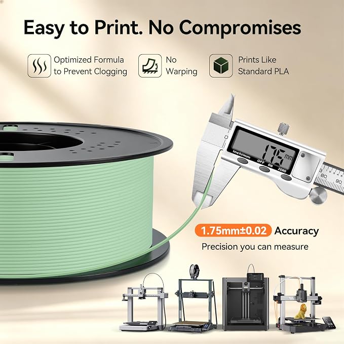 Kingroon Matte PLA Filament 1.75mm 3D Printer Filament Matte Green 1kg Dimensional Accuracy +/- 0.02 mm