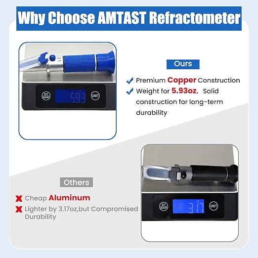 0-28% Salinity Refractometer Sea Water Tester with ATC Hand Held Refractometer for Salt, Aquarium, Industry (Made of Copper Not Cheap Aluminum)