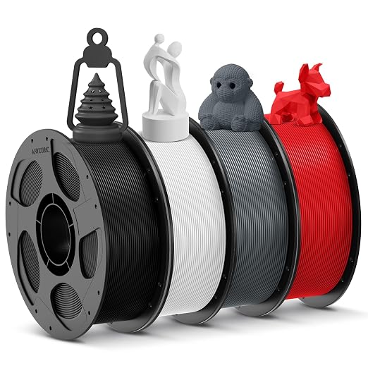 ANYCUBIC 3D Printer Filament PLA Bundle, PLA Filament 1.75mm Dimensional Accuracy +/- 0.02mm, 1KG Reusable Spool, Black+White+Texture Grey+Red, 4KG in Total