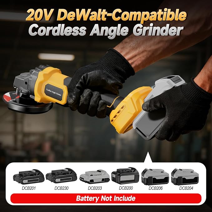 Cordless Angle Grinder Compatible with Dewalt 20V MAX Battery (NO Battery), 3 Variable Speed Brushless Motor, Up to 8500 RPM Angle Grinder for Grinding, Cutting, Polishing & Rust Removal, Tool Only