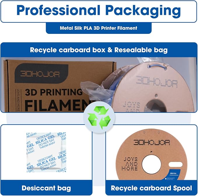 3DHoJor Silk PLA Filament 1.75mm, Silk PLA 3D Printer Filament, 2.2 LBS (1KG) Cardboard Spool, Fit Most FDM 3D Printer, Silk Blue