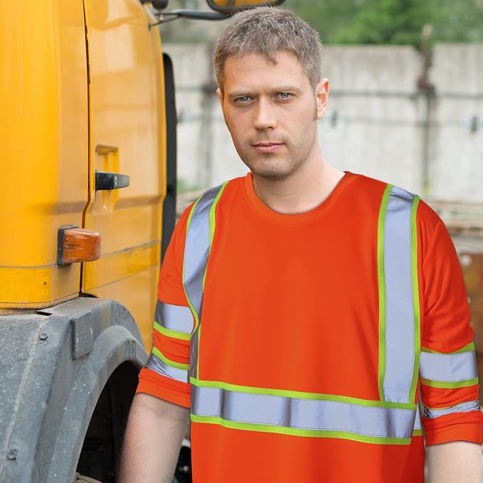 Zhanmai 6 Pack Safety Long Sleeve, Class 3 High Visibility T Shirt with Reflective Strips for Work Surveyor Construction
