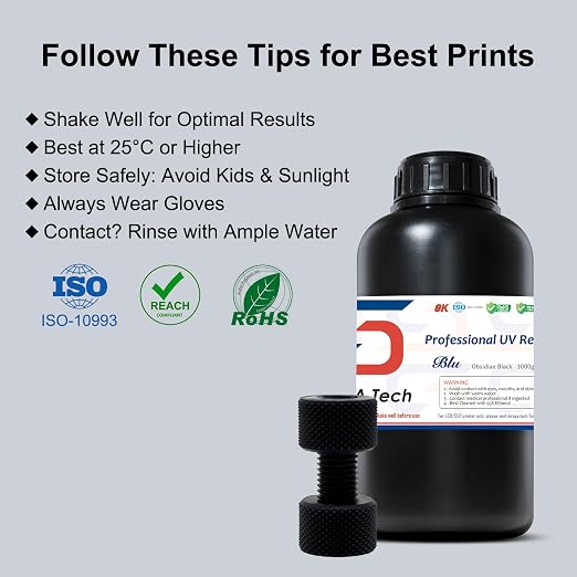Siraya Tech Blu 3D Printer Resin High Toughness Resolution Strong and Precise 3D Printing 405nm UV-Curing Rapid Resin for LCD DLP 8K 3D Printer (Obsidian Black, 1kg)
