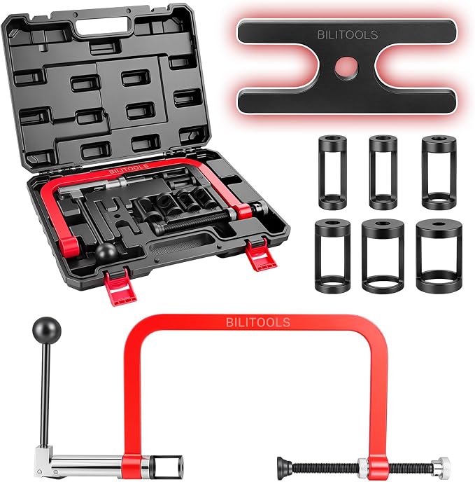 BILITOOLS Valve Spring Compressor Tools with LS Series Adapters, Solid Forged Steel Heavy Duty 8-Piece Universal Kit (17–38mm) for LS & Multi-Engine Valve Service