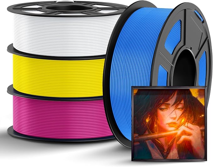 TECBEARS CMYK Lithophane PLA Filament 4KG, PLA 3D Printer Filament Bundle, PLA Filament 1.75mm Bundle, 1KG Spool 4 Packs, Total 4 Colors, White+Magenta+Yellow+Cyan