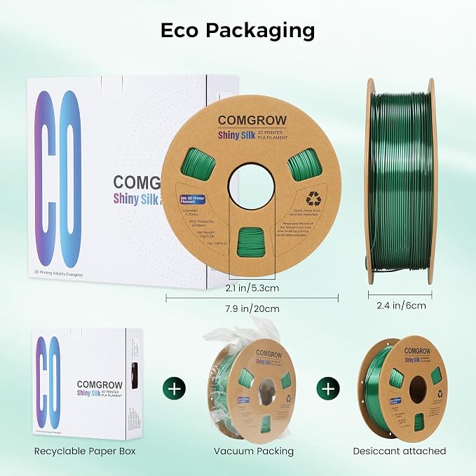 Comgrow Silk PLA 3D Printer Filament, Dual Color 2 in 1 Black and Green, 3D Printing PLA Filament 1.75mm, Dimensional Accuracy +/- 0.02 mm, 1KG Spool, Coextrusion Shiny Silk 3D Filament