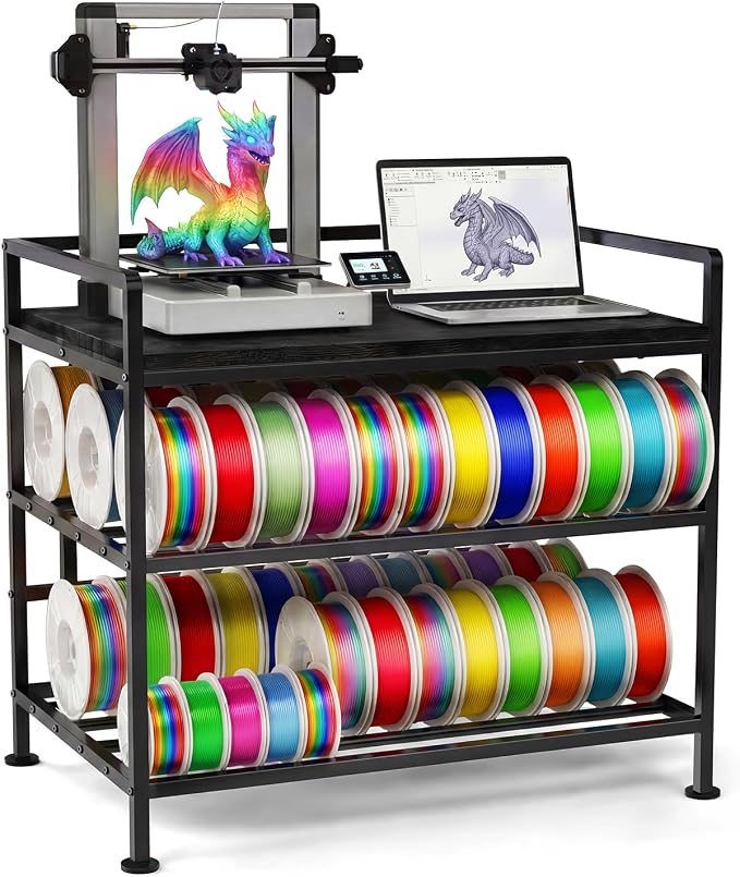3D Printer Stand with Filament Storage 31.5"x21.6" Printer Table | Wobble-Free, 60 Filament Capacity, I-Beam Reinforced Structure, Anti-Vibration Feet, for Workshop Studio Office