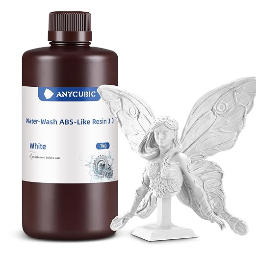 ANYCUBIC Water Washable ABS-Like Resin 3.0, 3D Printer Resin, High Toughness and High Precision, Easy to Post-Process, Low Odor, Wide Compatibility for All LCD 3D Printers (White, 1kg)