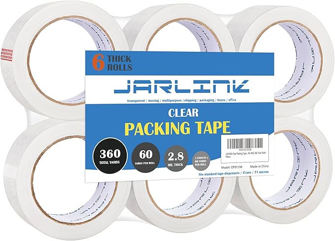 JARLINK Clear Packing Tape (6 Rolls), Heavy Duty Packaging Tape for Shipping Packaging Moving Sealing, Stronger & Thicker 2.8mil, 1.88 inches Wide, 60 Yards Per Roll, 360 Total Yards