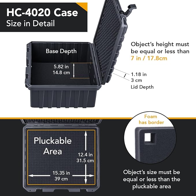 Lykus HC-4020 Waterproof Hard Case with Customizable Foam Insert, Interior Size 15.94x13.15x7.01 in, Suitable for laptop, electronics and more