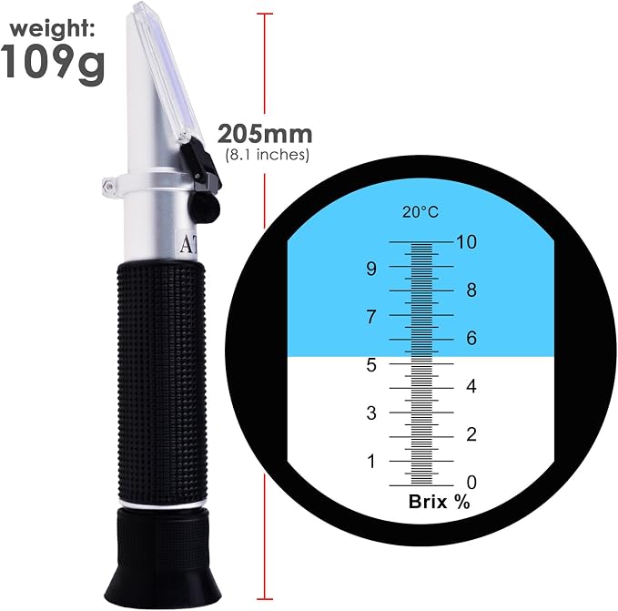 0-10% Brix Refractometer with ATC Low-Concentrated Sugar Content Solutions Accuracy 0.1% Maple Sap Cutting Liquid CNC Maple Syrup Makers Tea