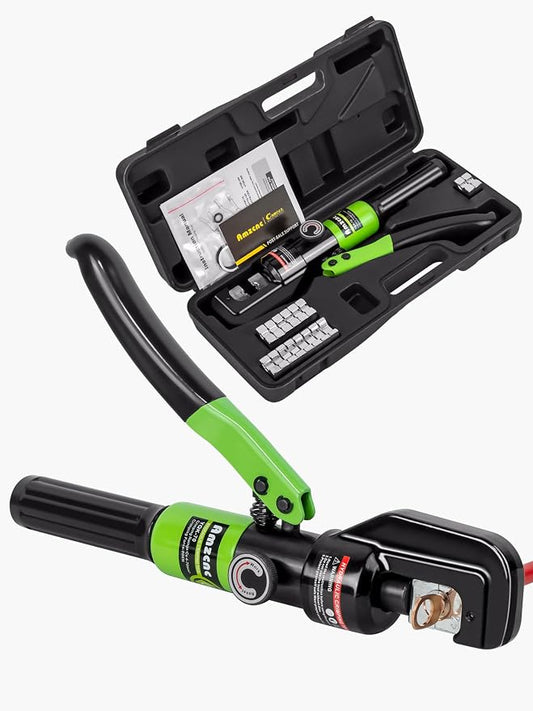AMZCNC 10 Tons Hydraulic Wire Battery Cable Lug Terminal Crimper Crimping Tool With 9 Pairs of Dies,1/8” Wire Rope Crimping Tool