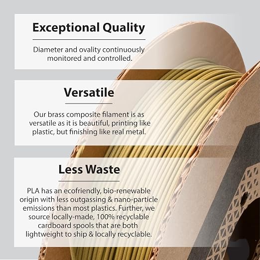 Protopasta Brass Filled PLA 3D Printer Filament | ProtoPlant Metal-Filled PLA Plastic Printer Filament with 60% Brass | Polish and Patina Friendly Metal Composite Filament | 500g Metallic Spool
