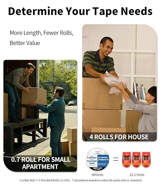 Heavy Duty Packing Tape with Dispenser, Strong HD Clear Packaging Tape, 1.88 in. x 60 yd. x 2.7MiL, Secure Sealing for Cardboard Moving Boxes Shipping Supplies (12-Pack Refill)