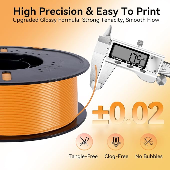 Kingroon Silk PLA 3D Printer Filament, Dimensional Accuracy +/- 0.03 mm, 1 kg Spool(2.2lbs), PLA Shiny Filament 1.75 mm (Orange)