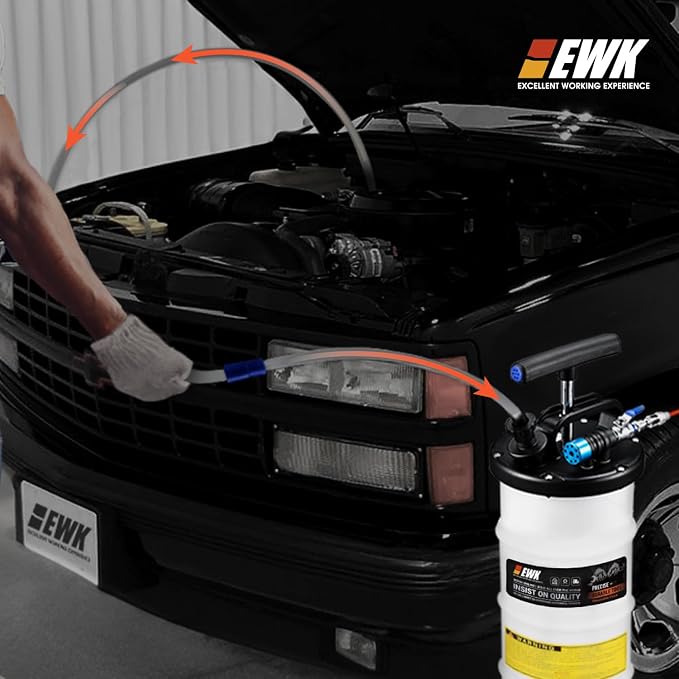 EWK Oil Change Bundle, 6.5L Pneumatic/Manual Fluid Extractor Pump + Flexible Reusable Funnel, Complete DIY & Pro Kit for Clean, Fast, Mess-Free Engine Maintenance