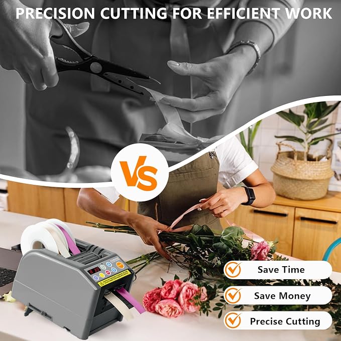 Automatic Ribbon Cutting Machine, Automatic Tape Dispenser,Tape Width 6-60mm,Length 5-999mm Double-Sided Tape, Adhesive Cutter with Manual & Auto Ideal for Business & Home.