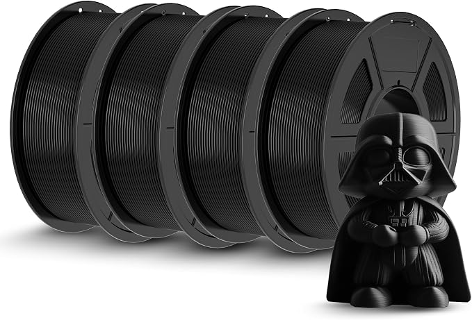 TECBEARS PLA 3D Printer Filament, 4KG PLA Filament 1.75mm, Neatly Wound 3D Printing Filament, Dimensional Accuracy +/- 0.02 mm,1 Kg Per Spool, Pack of 4, Black