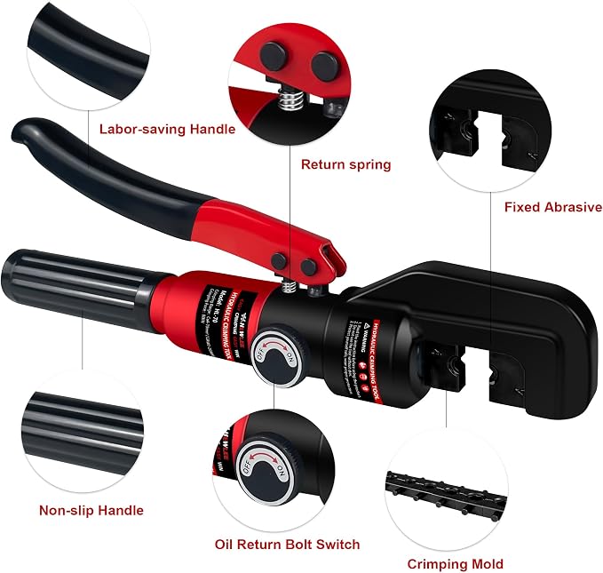 Hydraulic Crimping tool for Battery Cable Crimper | 9 Pairs Standard US Dies Range 12AWG-2/0AWG | MAX 10TON Crimping Force | Upgrade the Hydraulic System to Prevent Oil Leakage