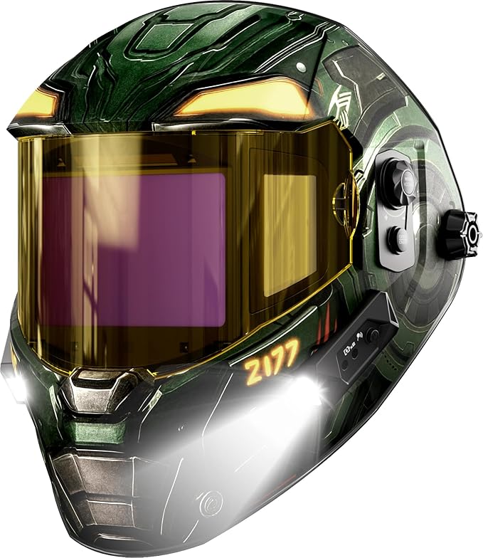 ANDELI Welding Helmet with 2 LED Light PRO，Digital Filter with Internal Display,7.2"x3.2" Auto Darkening Panoramic View，Type-C Fast Charging,True Color for Weld Cut Grind（1500mAh+）