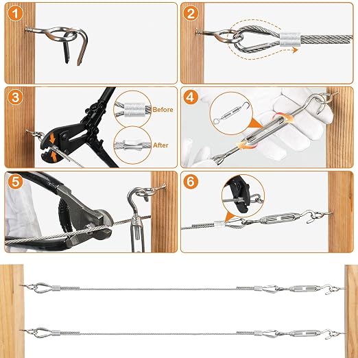 TooTaci 1/8" Wire Rope Kit with 200ft Vinyl Coated Stainless Steel Cable, Wire Rope Crimping Tool & Cutter, Turnbuckles for Cables Wires, Hanging Clothes, String Lights Hanging
