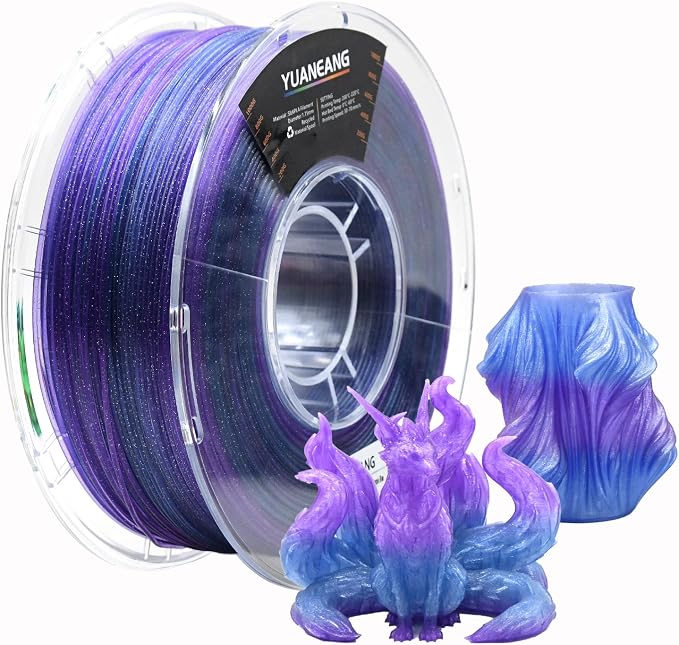Crystal Purple Gradient PLA Filament 1.75mm, 1kg Spool, Dual-Color Transition (Purple to Blue), Crystal-Effect PLA with Smooth Color Blending, ±0.03mm Precision, Easy Printing
