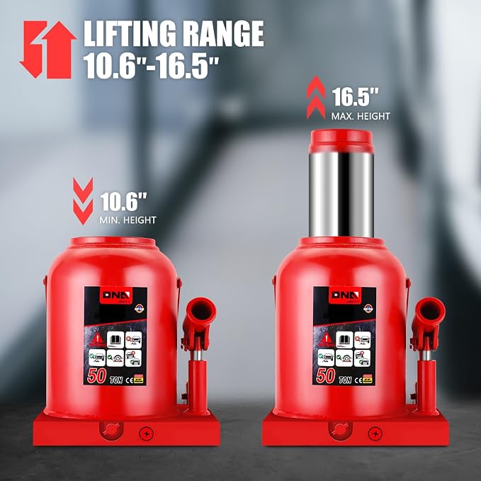 DNA Motoring 50 Tons / 110231 lbs Lifting Automotive Welded Hydraulic Bottle Jack for Repair Vehicle, Pickup, Truck, w/Manual Handle, Red,TOOLS-00365