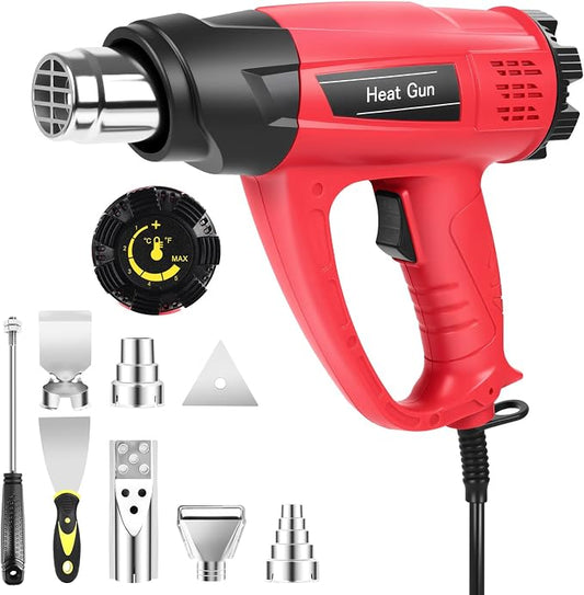 1800W Heat Gun for DIYers, Crafters & Electronics Repair – 140°F~1112°F Variable Temp, 1.5s Fast Heat, 5 Nozzles, 2 Scrapers, Overheat Protection, Hands-Free Stand | Shrink Tube, Resin, Vinyl Wrap