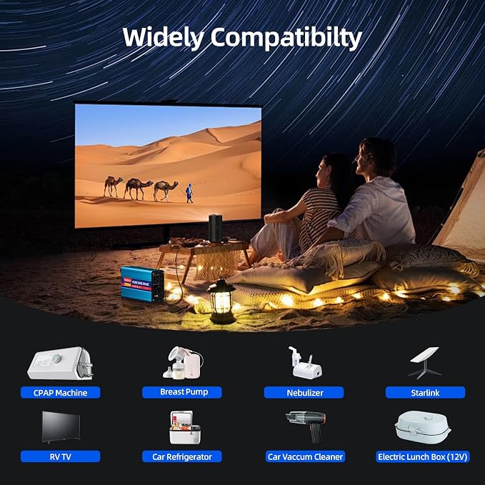 500W Pure Sine Wave Power Inverter 12V DC to 110V 120V AC for Vehicles | Car Cigarette Lighter Adapter inverter with 2 AC Outlets, Converter for Car with LCD Display for Solar RV Truck Home Camping