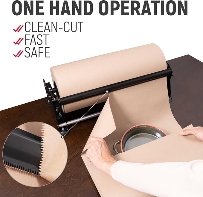 18" Paper Dispenser with Cutter + 50 lb Natural Brown Kraft Paper Roll | Heavy-Duty Steel Holder and 18" x 720 ft USA-Made Kraft Paper for Packaging, Void Fill, Shipping & Moving