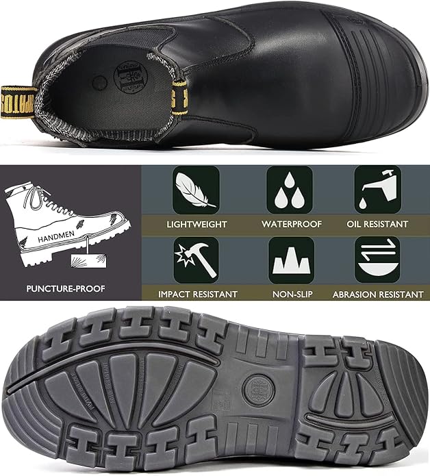 Work Boots for Men, Composite/Soft Toe Waterproof Working Boots, Slip Resistant Anti-Static Slip-on Safety Working Shoes 8 9 10 11 12 13