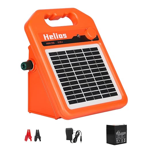 ANDMON MINI250 15 Miles Solar Electric Fence Charger, 0.25 Joule Solar Fence Charger for Livestock, Pigs, Horses, Cattle Sheep, Solar Powered Electric Fence with Day or Night Mode, Easy Installation