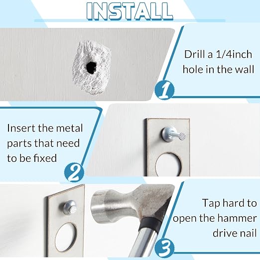 Dunzy 4 Pcs 1/4" x 3" Drive Nail in Anchor Drive Expansion Cement Hammering Anchors Pin Rustproof Zinc Plated Concrete Nails Heavy Duty for Brick Drywall Metal Wood, Hammer Fasteners Kit
