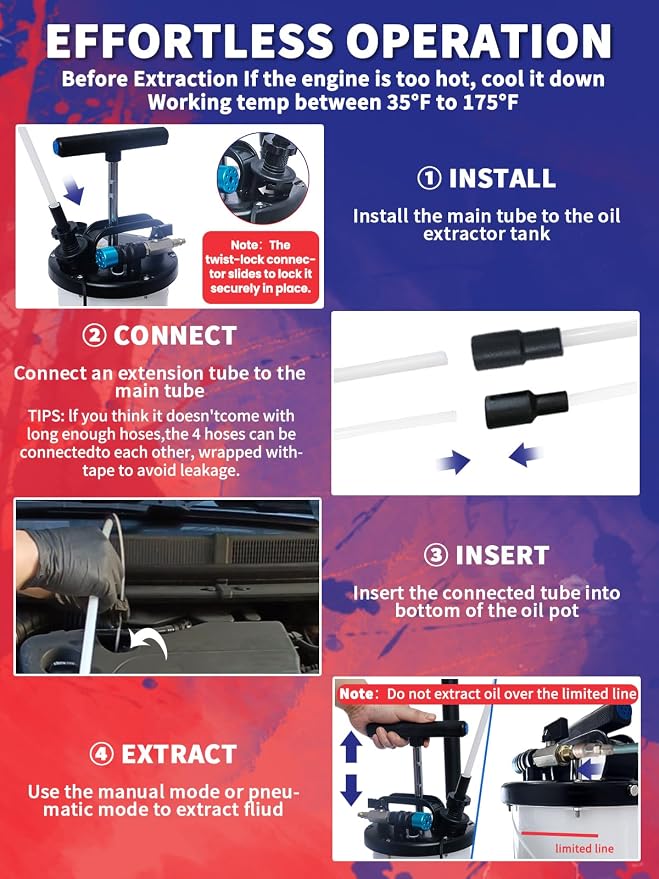 6.5L Oil Extractor Pump Pneumatic/Manual Oil Extractor for Automotive Fluids Vacuum Evacuation