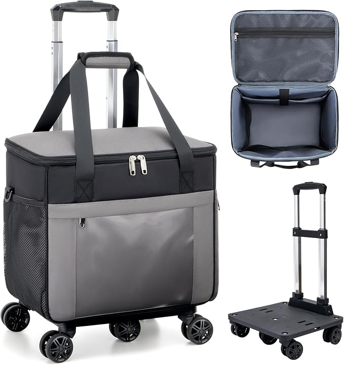 Amythe Rolling Teacher Tote Bag with 5-Wheel, Heavy Duty Organizer Work Bag Water-Resistant, Fits 15.6” Laptop for Crafter Nurse, Grey