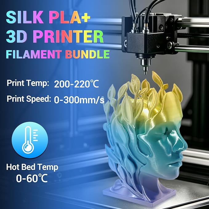 8Pcs Multicolor PLA+ 3D Printer Filament Bundle - 1.75mm Silk Rainbow Filament, Fit Most FDM 3D Printers, 200g Bundle, Individually Vacuum Packed