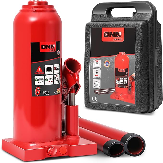 DNA Motoring 6 tons / 13228 lbs Lifting Automotive Welded Hydraulic Bottle Jack for Repair Vehicle, Pickup, Truck, w/Manual Handle, Red,TOOLS-00355
