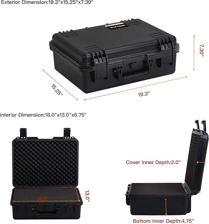 MEIJIA Premium Waterproof Hard Camera Case,Hard Case with customizable fit foam,Full Protection with Light&Convenient Design,Elegant Black (19.3"x15.25"x7.3")